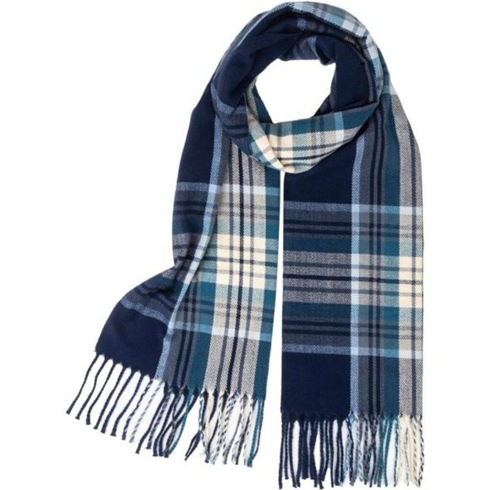 Women Men Classic Plaid-Winter-Scarf Cashmere Feel Tassel Scarf Large